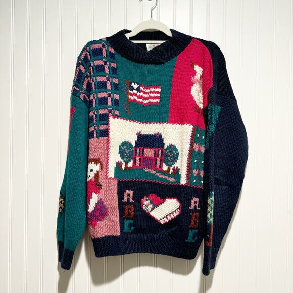 Vintage Cape Island Knitters Sweater Teacher Goose Bow Flag Size Large - Picture 1 of 7